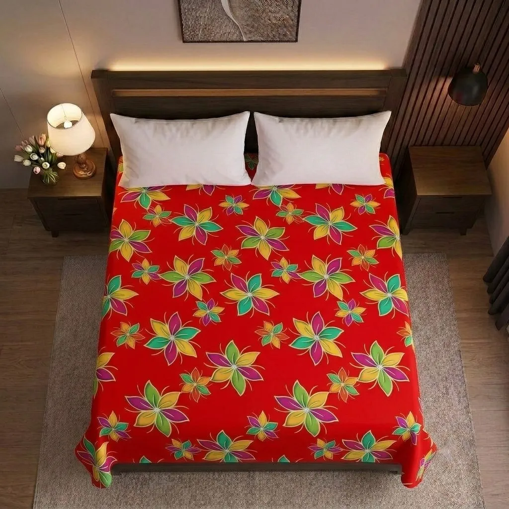 রেড স্টার ফ্লোরাল বেডশিট